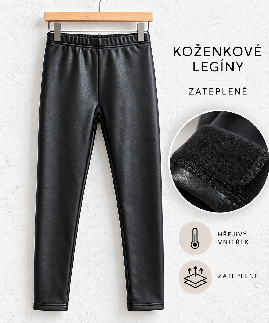 Zateplené koženkové legíny, černé